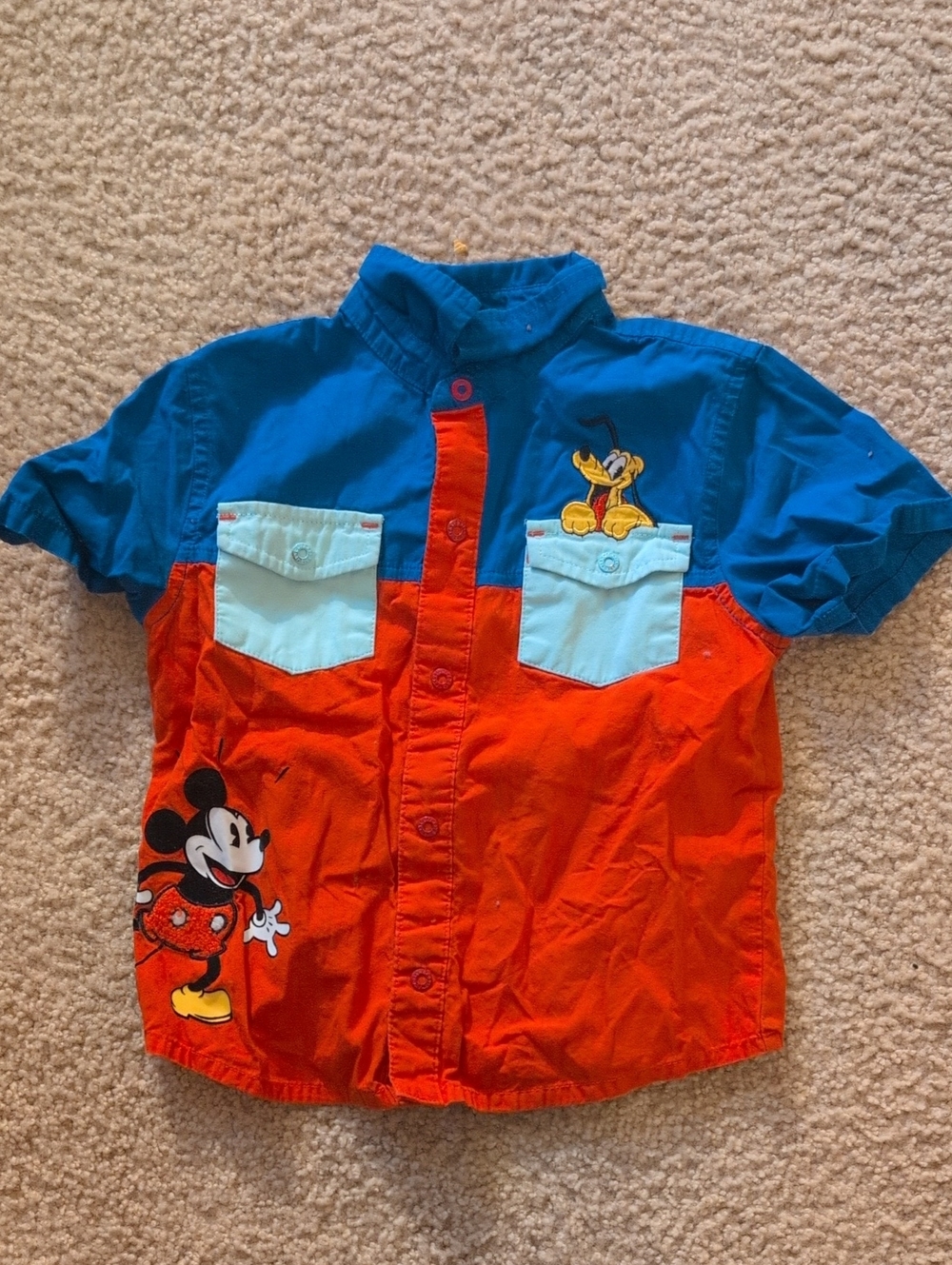 Disney Blue & Orange Mickey and Pluto Button-Front Shirt